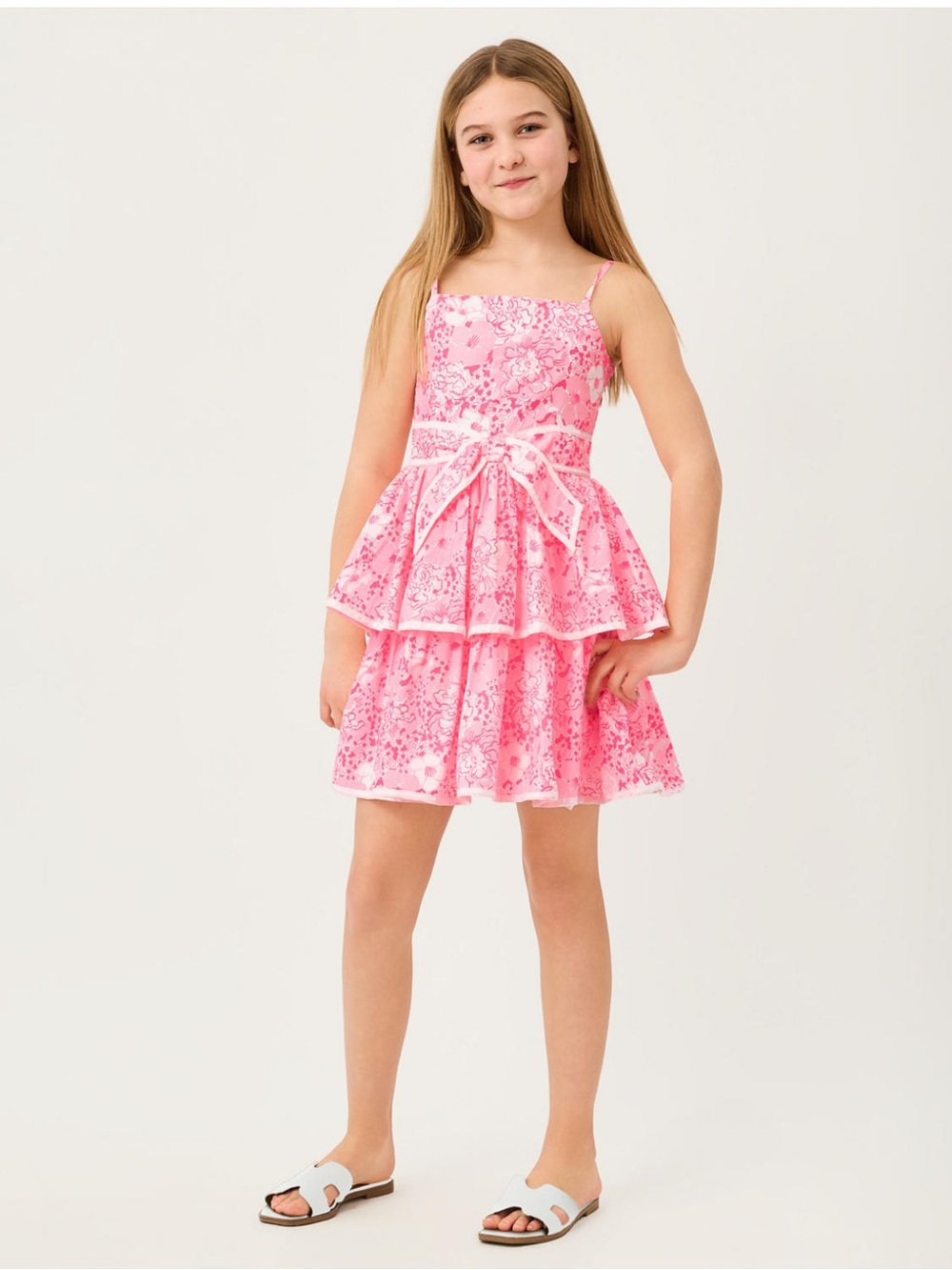 Lilly Pulitzer Junior Pink Floral Tiered Spaghetti Strap Dress
